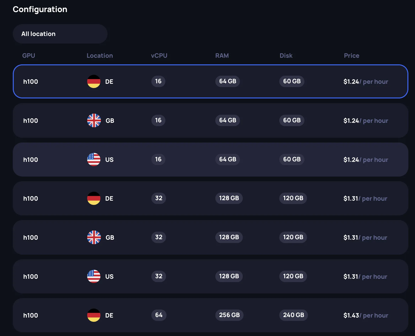Select configuration